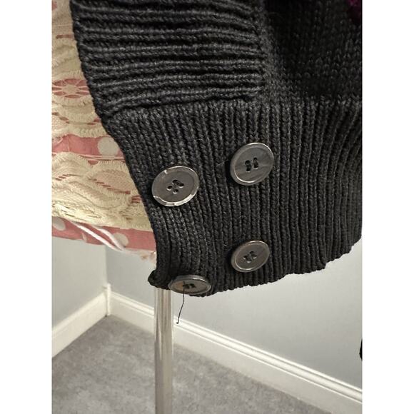 Vintage 90s Black Floral Embroidered Sweater Sz Medium Boho Anthro Vibes Grannie - Picture 5 of 12